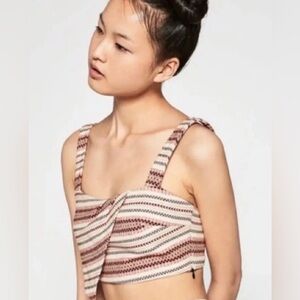 ZARA Trafaluc Collection Crop Woven Textured Tank Top Cream Orange Size XS (EUC)